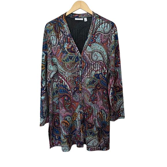 Susan‎ Graver LUX Cardigan Duster Paisley Floral Button Front Womens XL Boho - Picture 1 of 8
